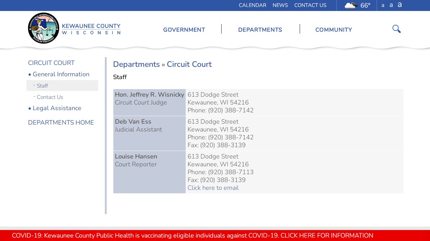 Kewaunee County » Departments » Circuit Court » Staff